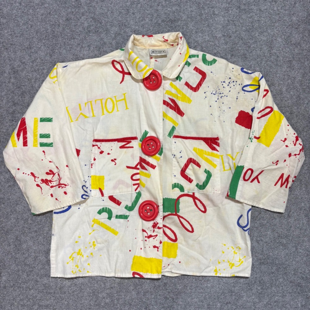 Vintage Mirrors Pop Art Print Jacket Hollywood New York White Multi XL Boxy